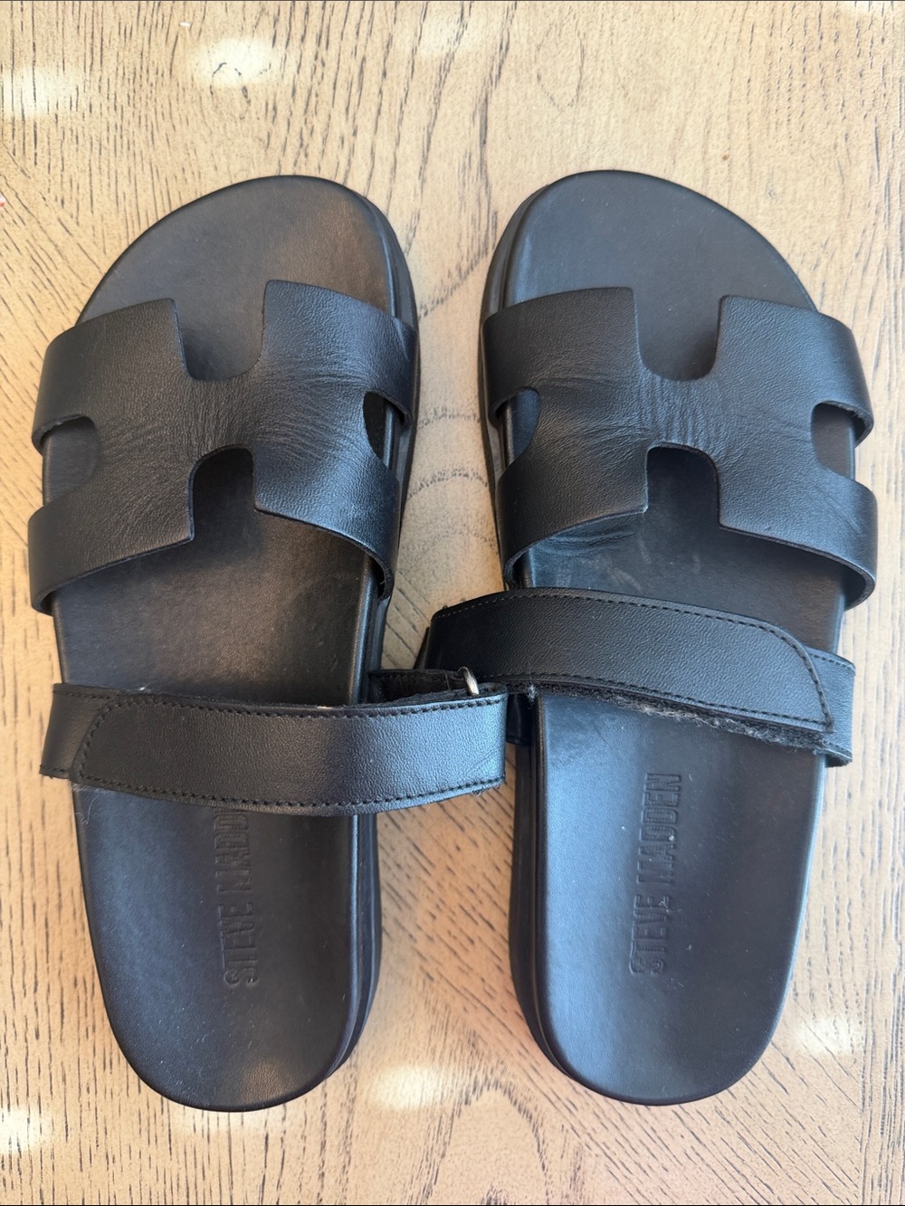 Steve Madden Black Leather Slide Sandals